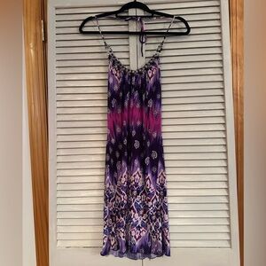 IZ Byer Purple Paisley Print Halter Beaded Dress Size XS
